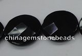 CAB320 15.5 inches 25mm faceted coin black agate gemstone beads