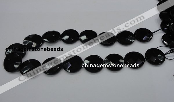 CAB320 15.5 inches 25mm faceted coin black agate gemstone beads