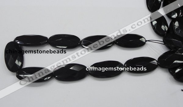 CAB321 15.5 inches 20*40mm faceted oval black agate gemstone beads