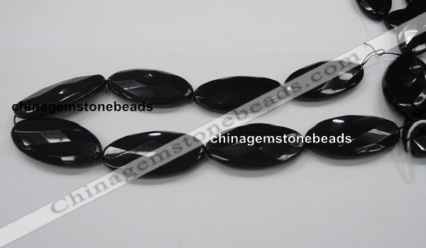 CAB322 15.5 inches 25*50mm faceted oval black agate gemstone beads