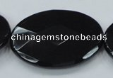 CAB323 15.5 inches 35*50mm faceted oval black agate gemstone beads