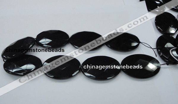 CAB323 15.5 inches 35*50mm faceted oval black agate gemstone beads