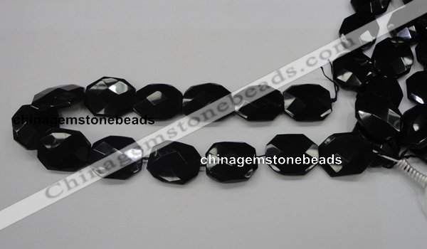 CAB326 15.5 inches 25*30mm faceted octagonal black agate gemstone beads