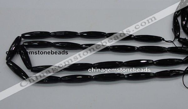 CAB330 15.5 inches 8*30mm faceted rice black agate gemstone beads