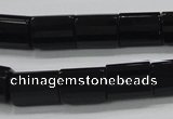 CAB334 15.5 inches 10*14mm faceted column black agate gemstone beads