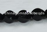 CAB337 15.5 inches 15*20mm faceted & twisted rice black agate beads