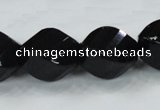 CAB338 15.5 inches 18*24mm faceted & twisted rice black agate beads