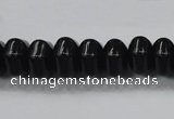 CAB340 15.5 inches 8*14mm hexagon rondelle black agate gemstone beads