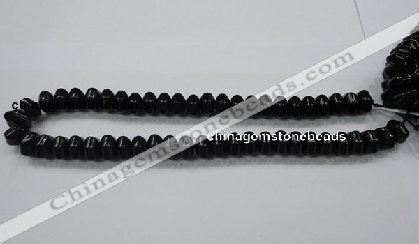 CAB340 15.5 inches 8*14mm hexagon rondelle black agate gemstone beads