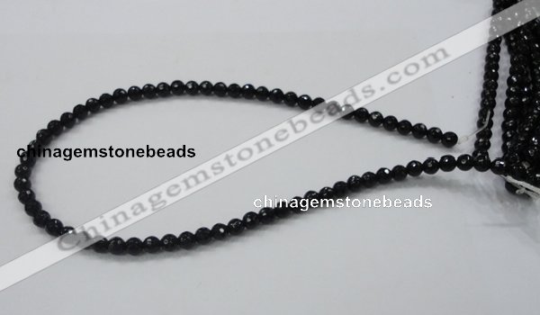 CAB342 15.5 inches 6mm faceted round black agate gemstone beads