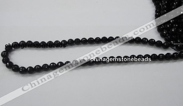 CAB343 15.5 inches 8mm faceted round black agate gemstone beads