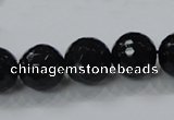 CAB345 15.5 inches 14mm faceted round black agate gemstone beads