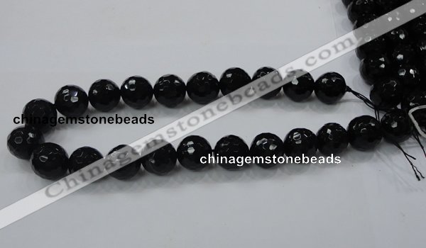 CAB345 15.5 inches 14mm faceted round black agate gemstone beads