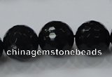 CAB346 15.5 inches 18mm faceted round black agate gemstone beads