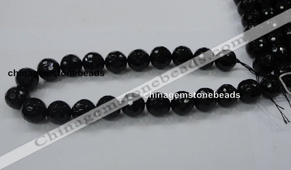 CAB346 15.5 inches 18mm faceted round black agate gemstone beads