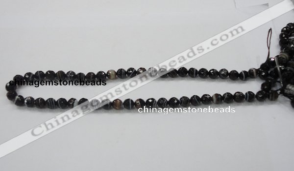 CAB347 15.5 inches 8mm faceted round black agate gemstone beads