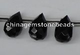 CAB348 15.5 inches 7*10mm faceted teardrop black agate gemstone beads