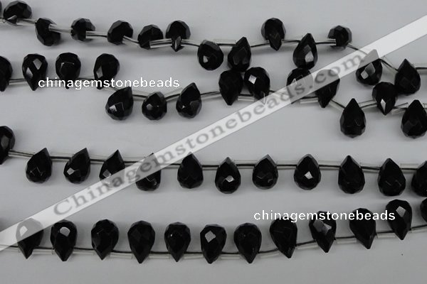 CAB348 15.5 inches 7*10mm faceted teardrop black agate gemstone beads