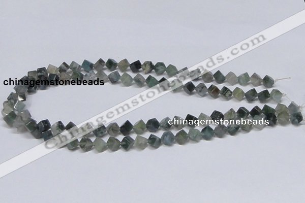 CAB400 15.5 inches 6*6mm inclined cube moss agate gemstone beads