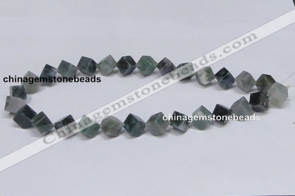 CAB401 15.5 inches 10*10mm inclined cube moss agate gemstone beads