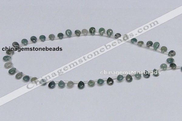 CAB414 15.5 inches 7*9mm flat teardrop moss agate gemstone beads