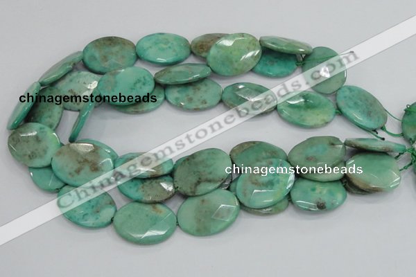 CAB42 15.5 inches 22*30mm faceted oval green grass agate beads