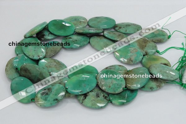 CAB43 15.5 inches 25*35mm faceted oval green grass agate beads