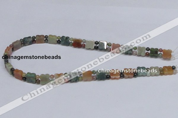 CAB469 15.5 inches flower & round double-drilled indian agate beads