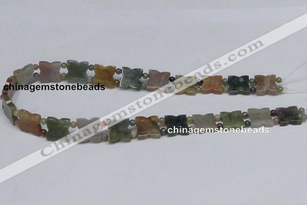 CAB470 15.5 inches flower & round double-drilled indian agate beads