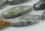 CAB565 15.5 inches 12*40mm rice silver needle agate gemstone beads