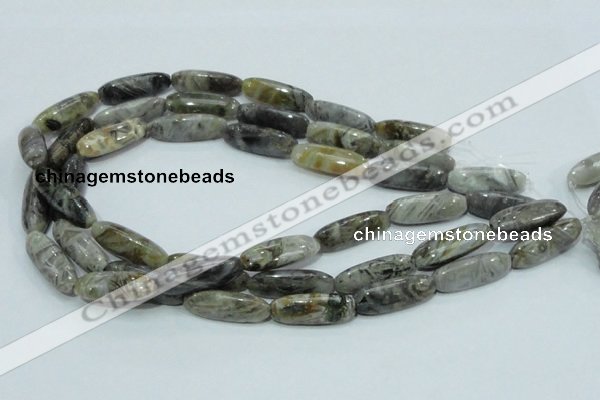 CAB566 15.5 inches 10*30mm rice silver needle agate gemstone beads