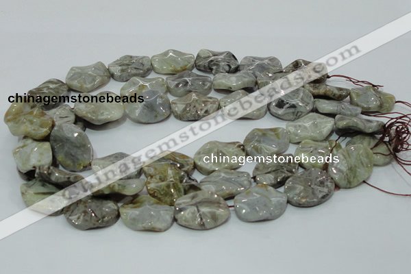 CAB574 15.5 inches 18*25mm wavy oval silver needle agate gemstone beads