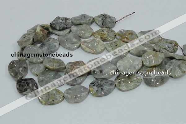 CAB575 15.5 inches 23*30mm wavy oval silver needle agate gemstone beads