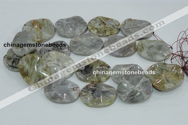 CAB576 15.5 inches 30*40mm wavy oval silver needle agate gemstone beads