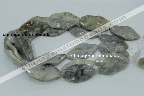 CAB577 15.5 inches 25*50mm wavy marquise silver needle agate beads