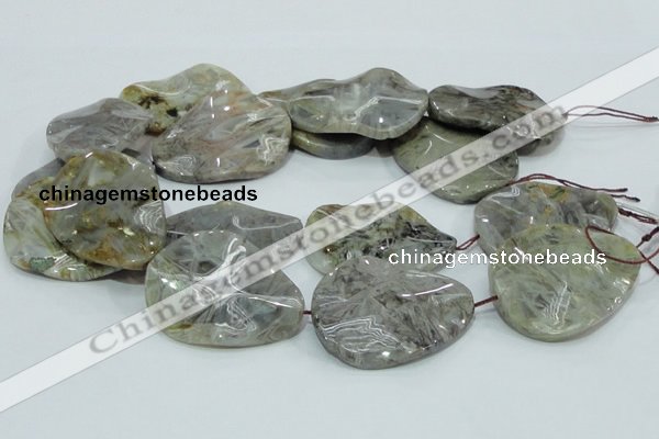 CAB578 15.5 inches 40*50mm wavy teardrop silver needle agate beads