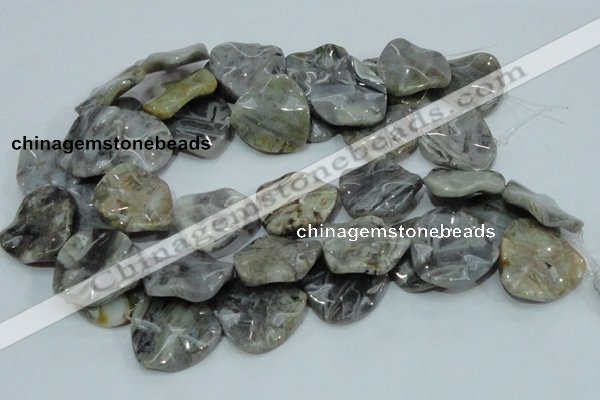 CAB579 15.5 inches 30*30mm wavy triangle silver needle agate beads