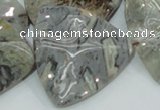 CAB580 15.5 inches 40*40mm wavy triangle silver needle agate beads