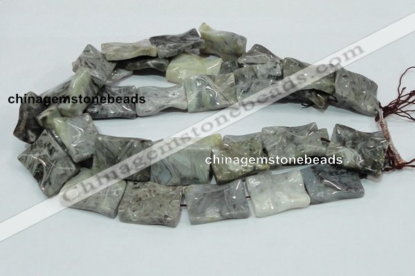 CAB582 15.5 inches 22*30mm wavy rectangle silver needle agate beads