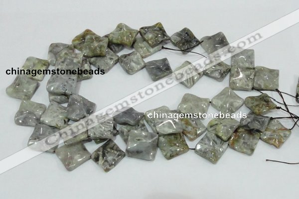 CAB583 15.5 inches 20*20mm wavy diamond silver needle agate beads