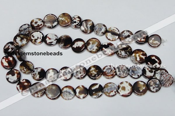 CAB627 15.5 inches 15mm flat round leopard skin agate beads wholesale