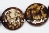 CAB630 15.5 inches 25mm flat round leopard skin agate beads wholesale