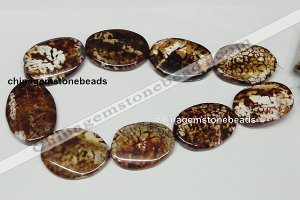 CAB635 15.5 inches 30*40mm twisted oval leopard skin agate beads