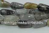 CAB72 15.5 inches 8*16mm teardrop silver needle agate gemstone beads