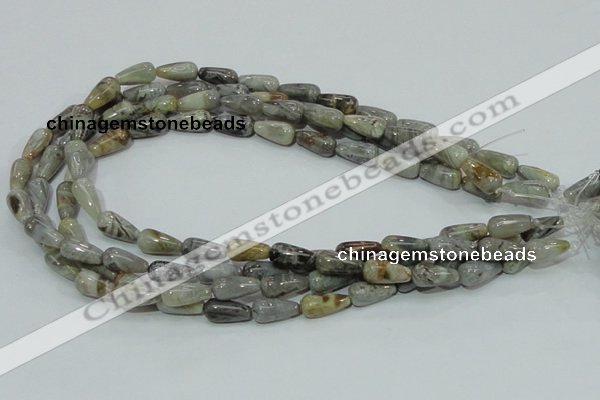 CAB72 15.5 inches 8*16mm teardrop silver needle agate gemstone beads