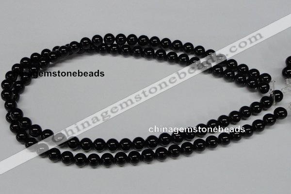 CAB724 15.5 inches 8mm round black agate gemstone beads wholesale