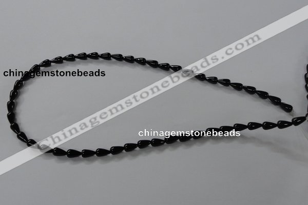 CAB732 15.5 inches 5*8mm teardrop black agate gemstone beads