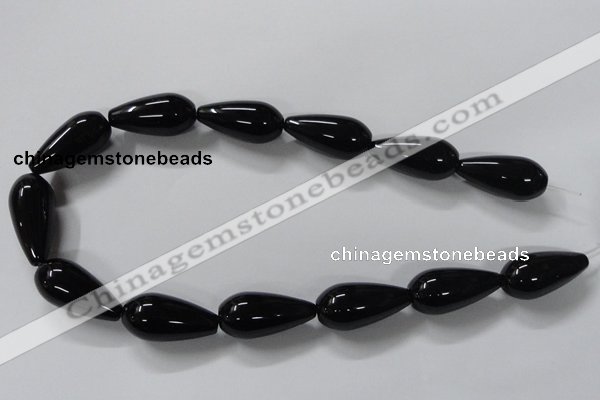 CAB741 15.5 inches 12*30mm teardrop black agate gemstone beads