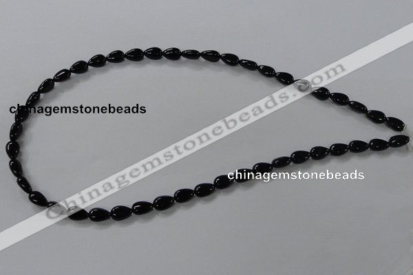 CAB744 15.5 inches 6*8mm flat teardrop black agate gemstone beads