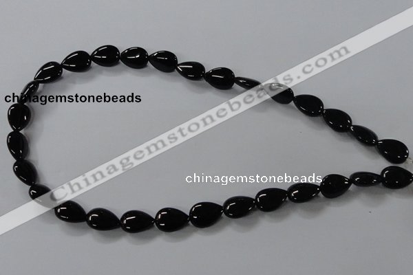 CAB745 15.5 inches 10*14mm flat teardrop black agate gemstone beads